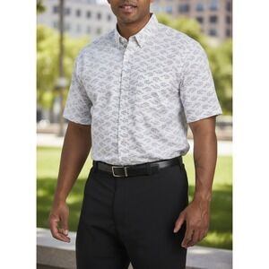 Old Navy Mens XXL Glasses Print Short Sleeve Built-In Flex Slim Fit Shirt